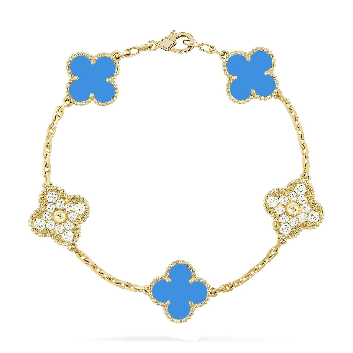 [Garvey]LUCKY CLOVER 5-MOTIF BRACELET - BLUE AGATE COLLECTION