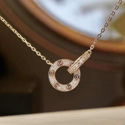 [Garvey ]LOVE 7.6MM NECKLACE ROSE GOLD AND SILVER  FULL DIAMOND