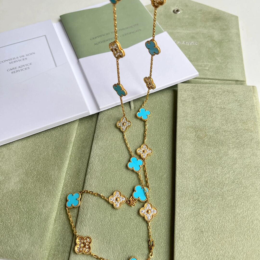 [Garvey ]CLOVER 20 MOTIFS TURQUOISE DIAMOND NECKLACE