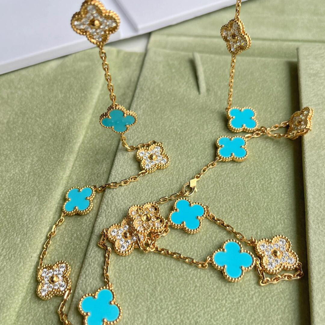 [Garvey ]CLOVER 20 MOTIFS TURQUOISE DIAMOND NECKLACE