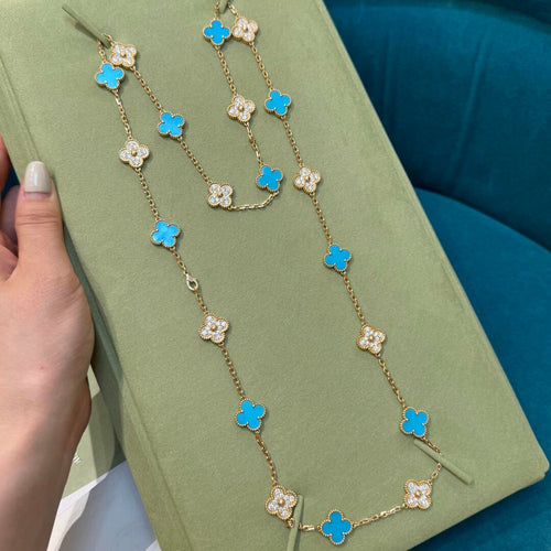 [Garvey ]CLOVER 20 MOTIFS TURQUOISE DIAMOND NECKLACE
