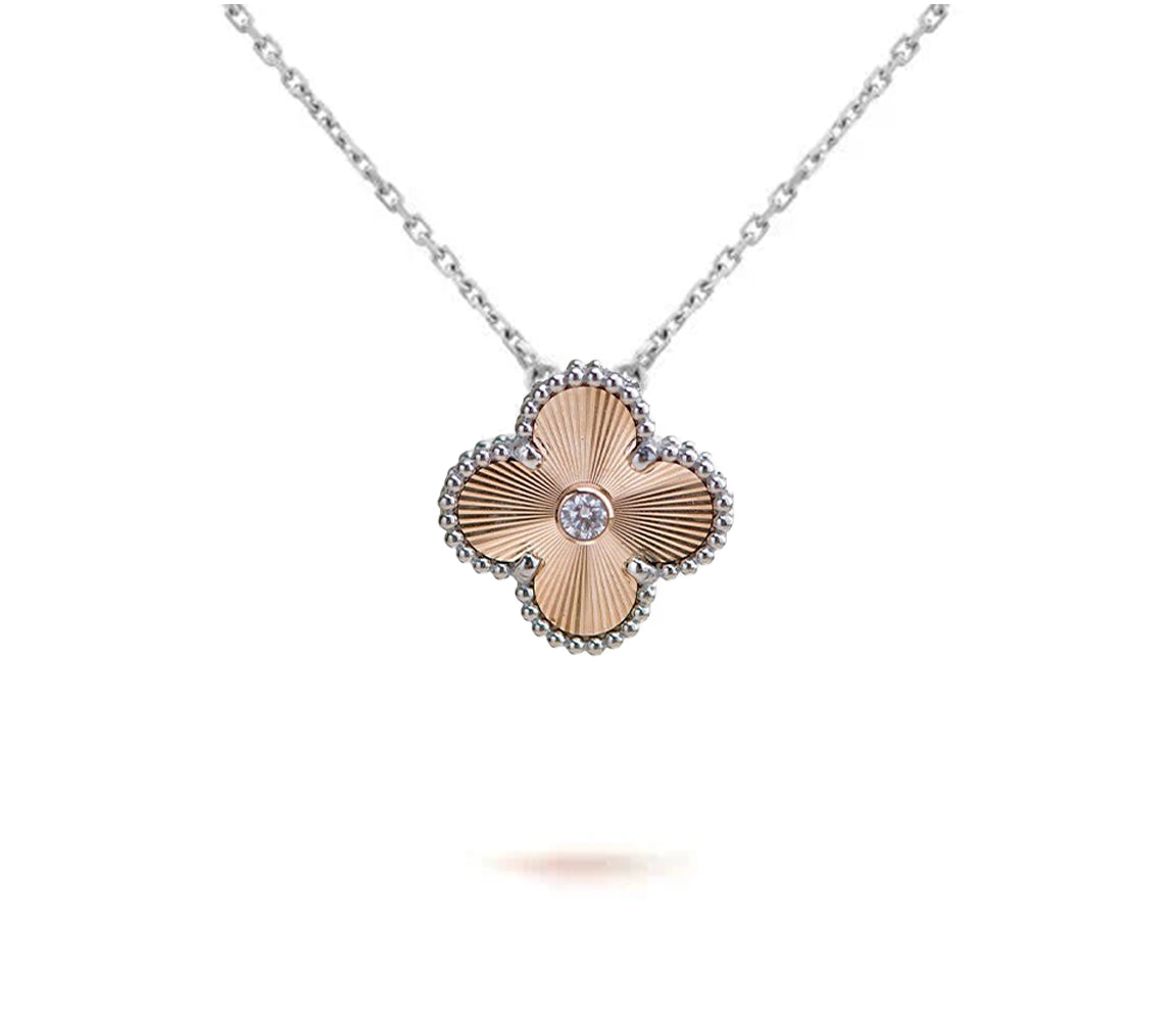[Garvey]15MM CLOVER FLOWER PENDANT NECKLACE WHITE GOLD COLLECTION