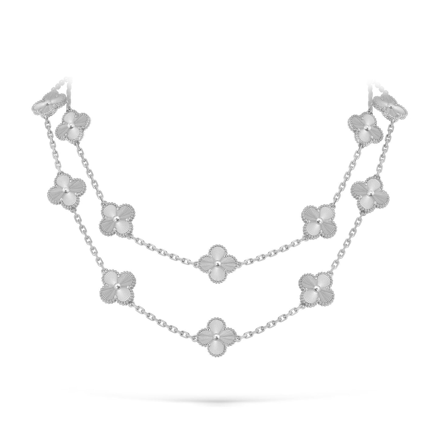 [Garvey]CLASSIC 20-MOTIF LUCKY CLOVER LONG NECKLACE WHITE GOLD COLLECTION