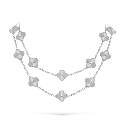 [Garvey]CLASSIC 20-MOTIF LUCKY CLOVER LONG NECKLACE WHITE GOLD COLLECTION