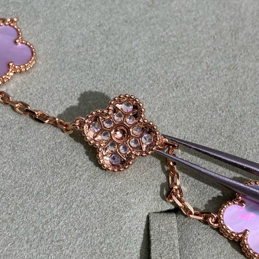 [Garvey ]CLOVER 10 MOTIFS DIAMOND PINK MOP NECKLACE