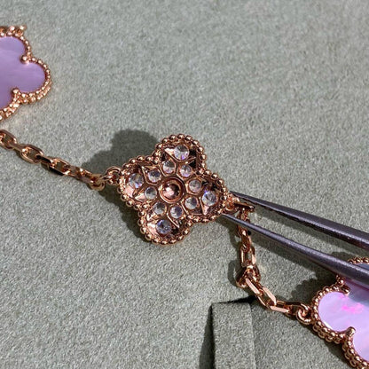 [Garvey ]CLOVER 10 MOTIFS DIAMOND PINK MOP NECKLACE