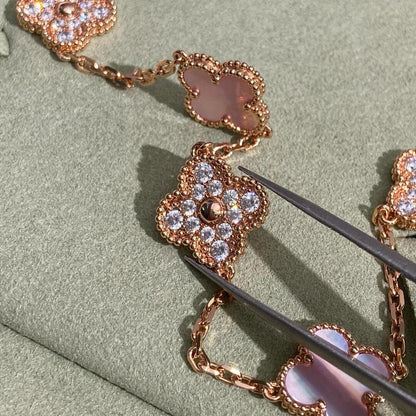 [Garvey ]CLOVER 10 MOTIFS DIAMOND PINK MOP NECKLACE