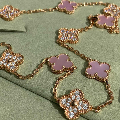 [Garvey ]CLOVER 10 MOTIFS DIAMOND PINK MOP NECKLACE