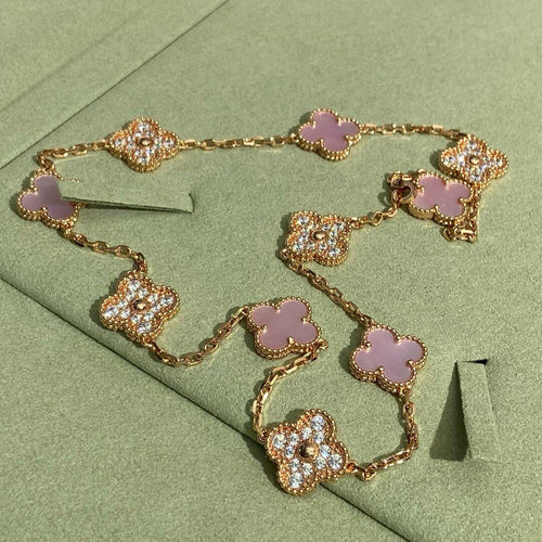 [Garvey ]CLOVER 10 MOTIFS DIAMOND PINK MOP NECKLACE