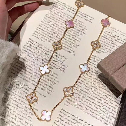 [Garvey ]CLOVER 10 MOTIFS DIAMOND PINK MOP NECKLACE