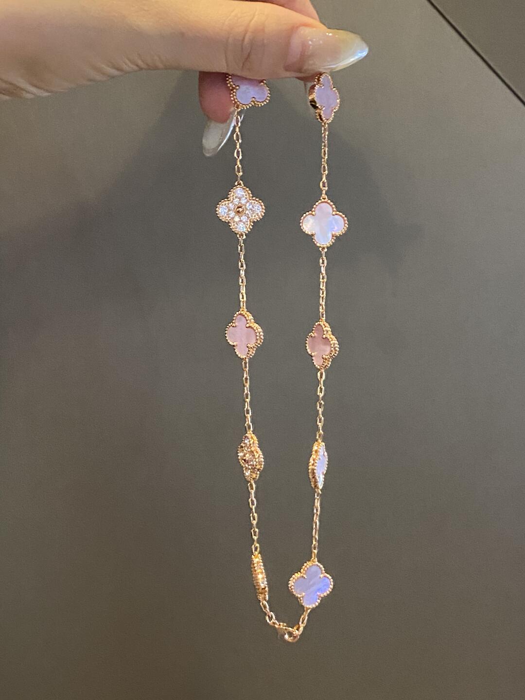 [Garvey ]CLOVER 10 MOTIFS DIAMOND PINK MOP NECKLACE