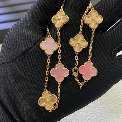 [Garvey ]CLOVER 10 MOTIFS  LASER PINK MOP NECKLACE