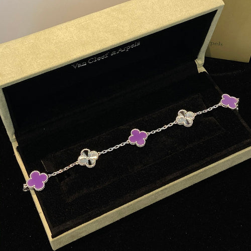 [Garvey ]CLOVER  5 MOTIFS  PURPLE VIOLET BRACELET SILVER