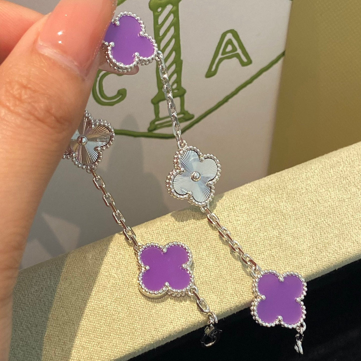 [Garvey ]CLOVER  5 MOTIFS  PURPLE VIOLET BRACELET SILVER
