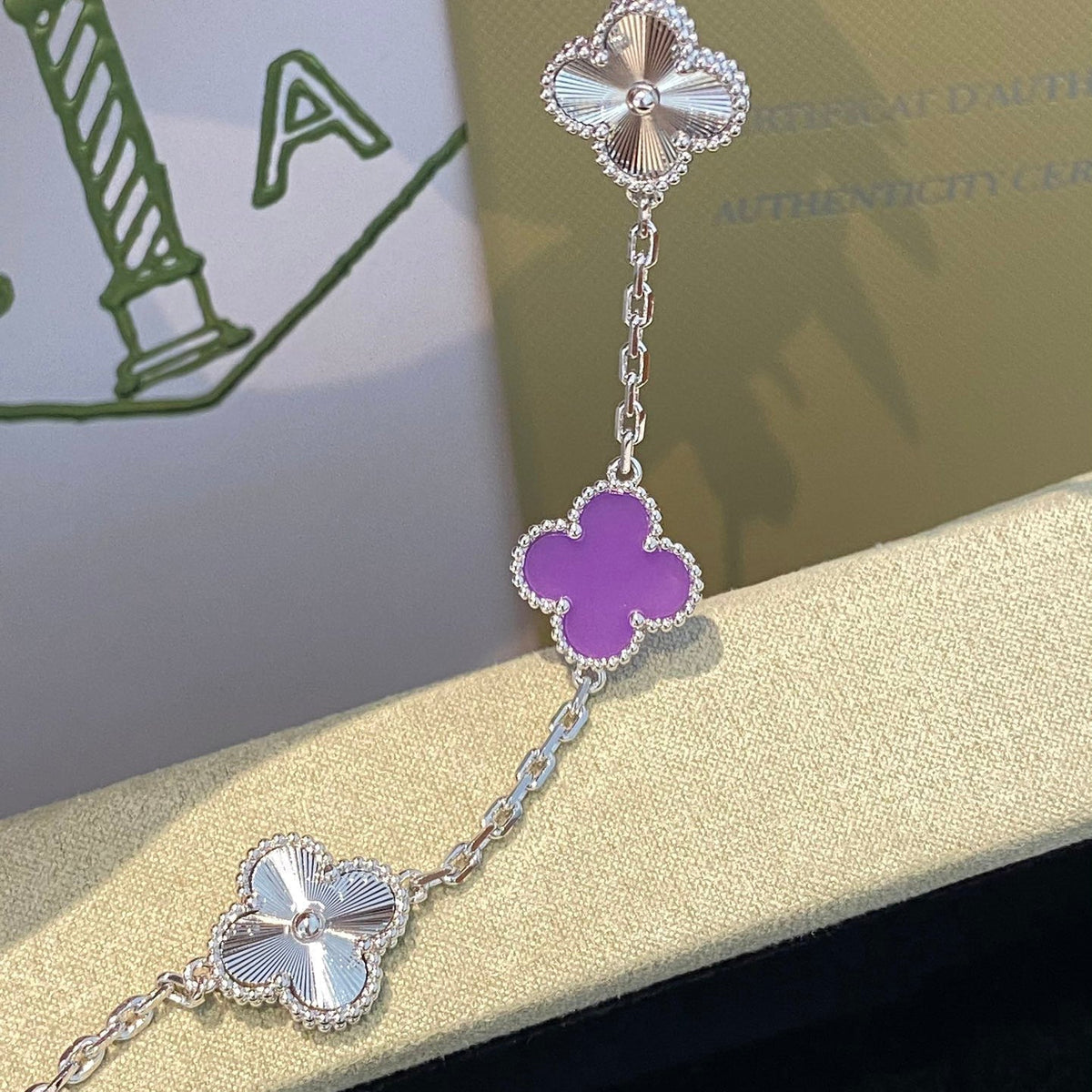 [Garvey ]CLOVER  5 MOTIFS  PURPLE VIOLET BRACELET SILVER