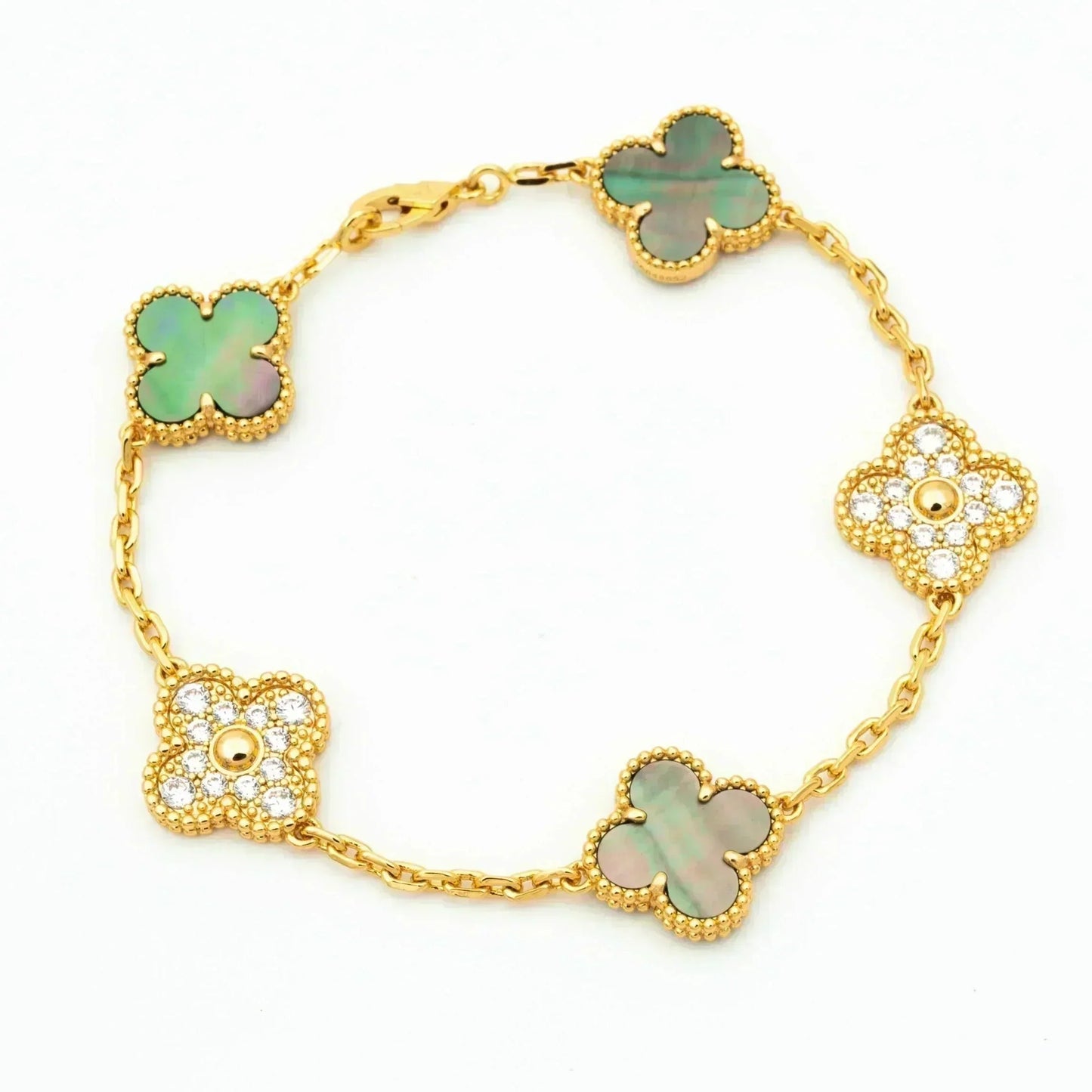 [Garvey]LUCKY CLOVER 5-MOTIF BRACELET - GREY MOTHER-OF-PEARL COLLECTION
