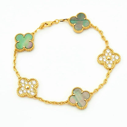 [Garvey]LUCKY CLOVER 5-MOTIF BRACELET - GREY MOTHER-OF-PEARL COLLECTION
