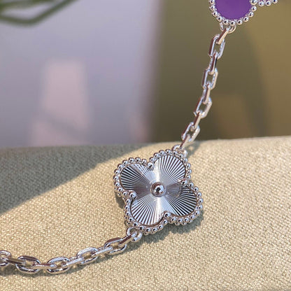 [Garvey ]CLOVER  5 MOTIFS  PURPLE VIOLET BRACELET SILVER