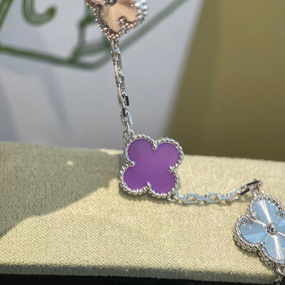 [Garvey ]CLOVER  5 MOTIFS  PURPLE VIOLET BRACELET SILVER
