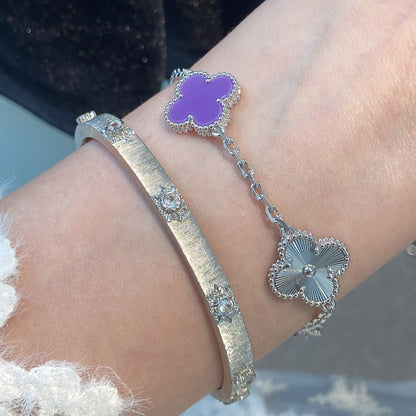 [Garvey ]CLOVER  5 MOTIFS  PURPLE VIOLET BRACELET SILVER