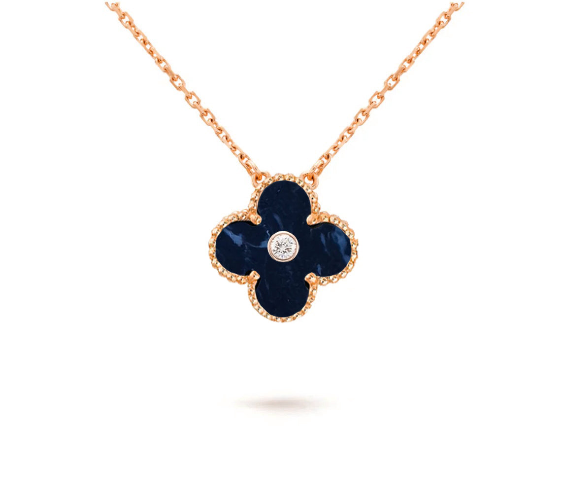 [Garvey]15MM CLOVER FLOWER DIAMOND PENDANT NECKLACE COLLECTION