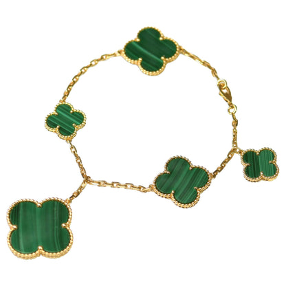 [Garvey ]MAGIC CLOVER MALACHITE GOLD BRACELET 5 MOTIFS