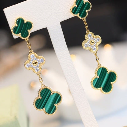 [Garvey ]CLOVER EARRINGS GOLD MALACHITE DIAMOND 3 MOTIF