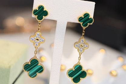 [Garvey ]CLOVER EARRINGS GOLD MALACHITE DIAMOND 3 MOTIF