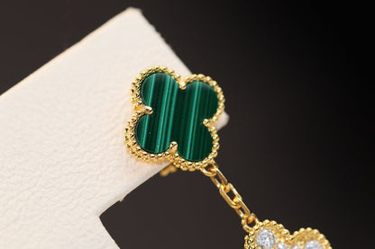 [Garvey ]CLOVER EARRINGS GOLD MALACHITE DIAMOND 3 MOTIF