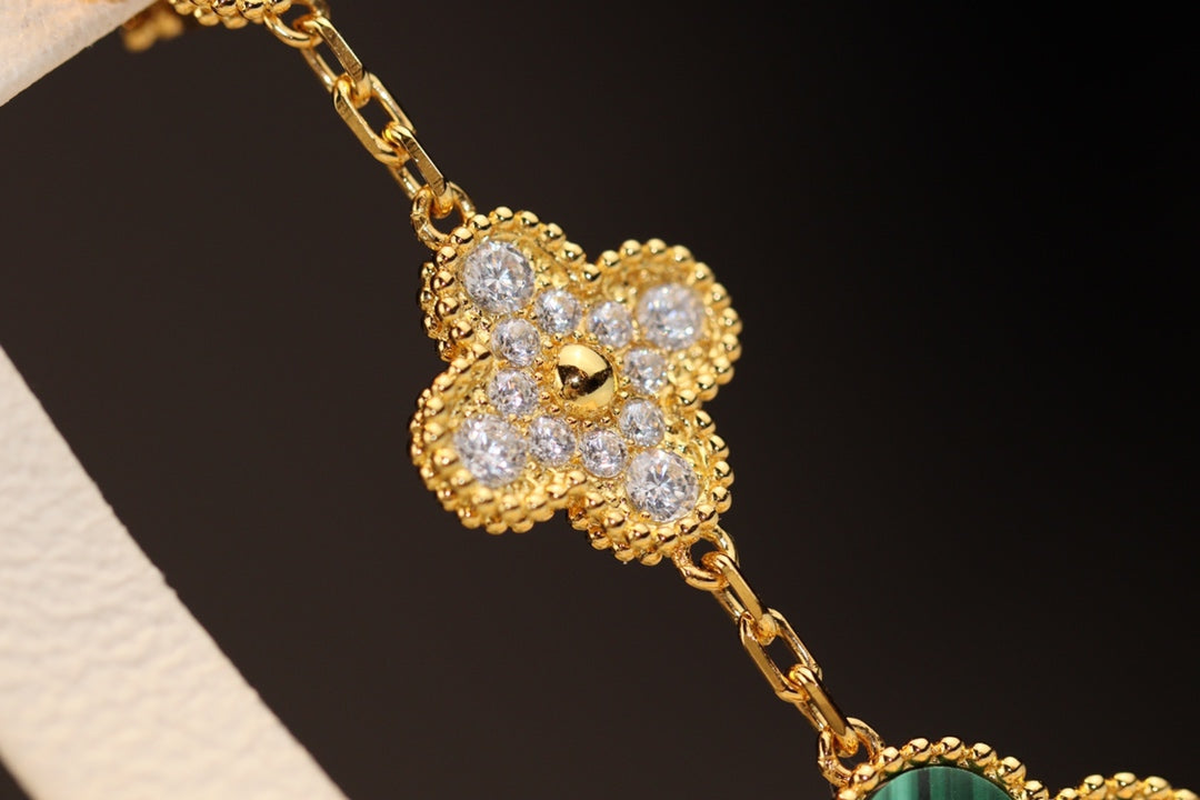 [Garvey ]CLOVER EARRINGS GOLD MALACHITE DIAMOND 3 MOTIF