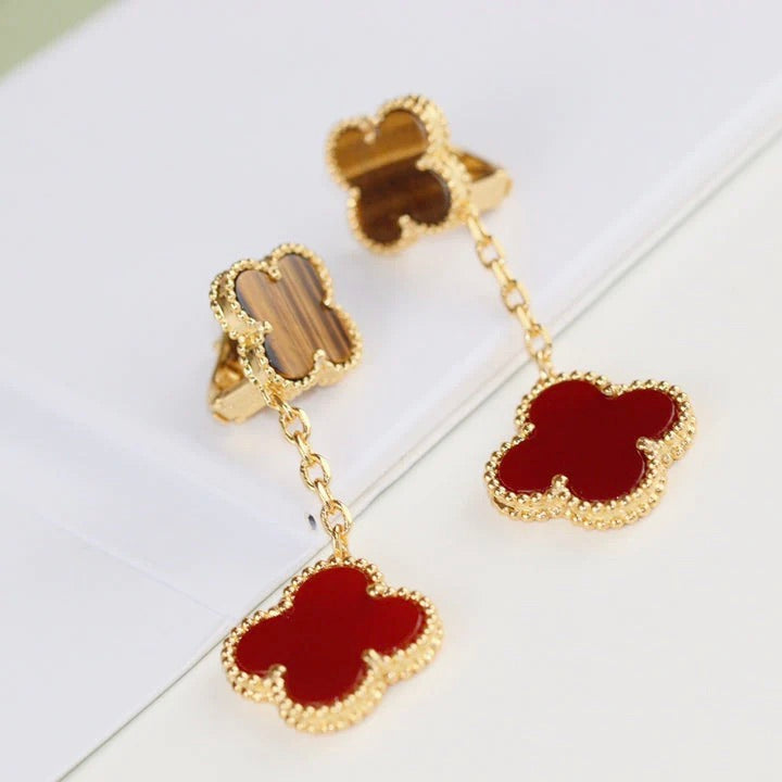 [Garvey ]CLOVER  2 MOTIF  TIGER EYE CARNELIAN EARRINGS