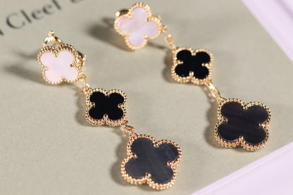 [Garvey ]CLOVER EARRINGS GOLD ONYX MOP 3 MOTIF