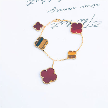 [Garvey ]CLOVER BRACELET 5 MOTIFS CARNELIAN TIGER EYE