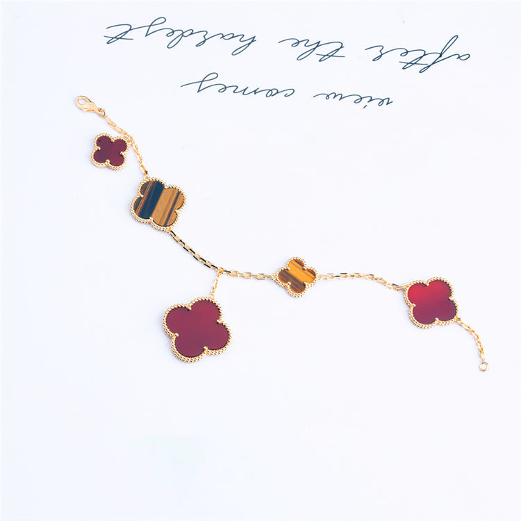 [Garvey ]CLOVER BRACELET 5 MOTIFS CARNELIAN TIGER EYE