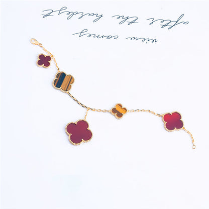 [Garvey ]CLOVER BRACELET 5 MOTIFS CARNELIAN TIGER EYE