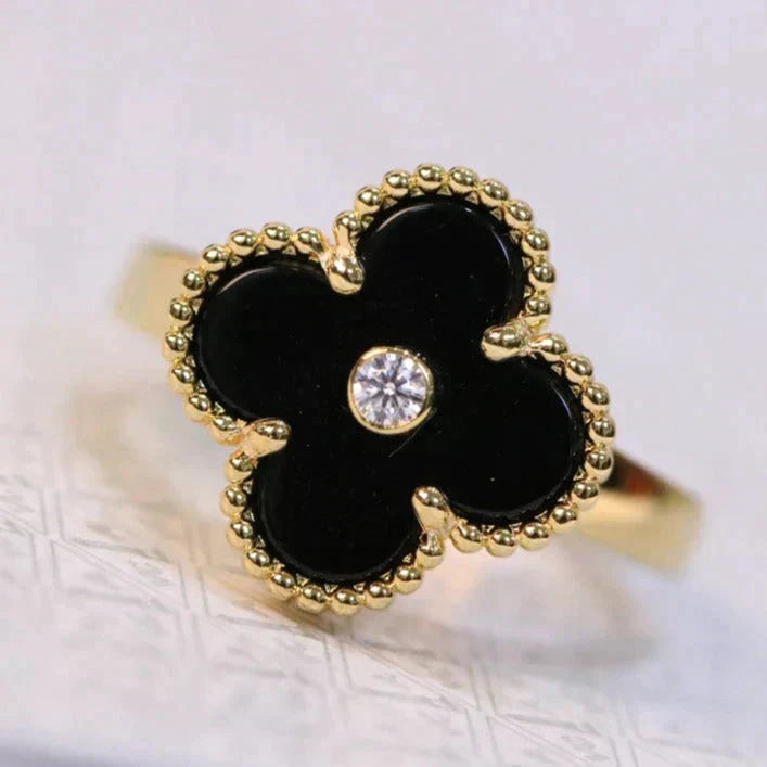 [Garvey ]CLOVER ONYX RING GOLD DIAMOND