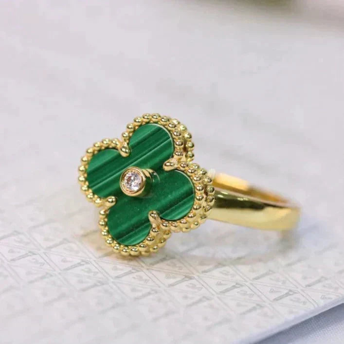 [Garvey ]CLOVER MALACHITE RING GOLD DIAMOND