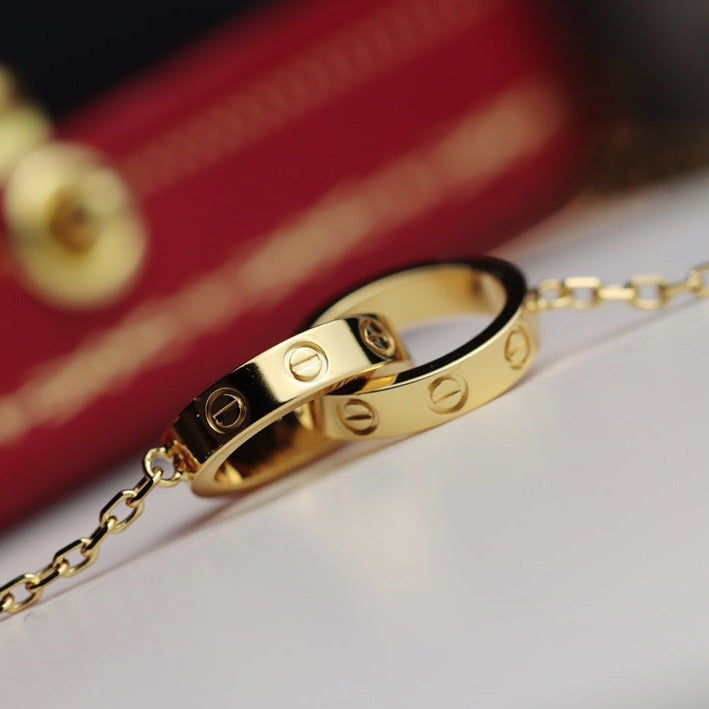 [Garvey ]LOVE NECKLACE DOUBLE RING GOLD