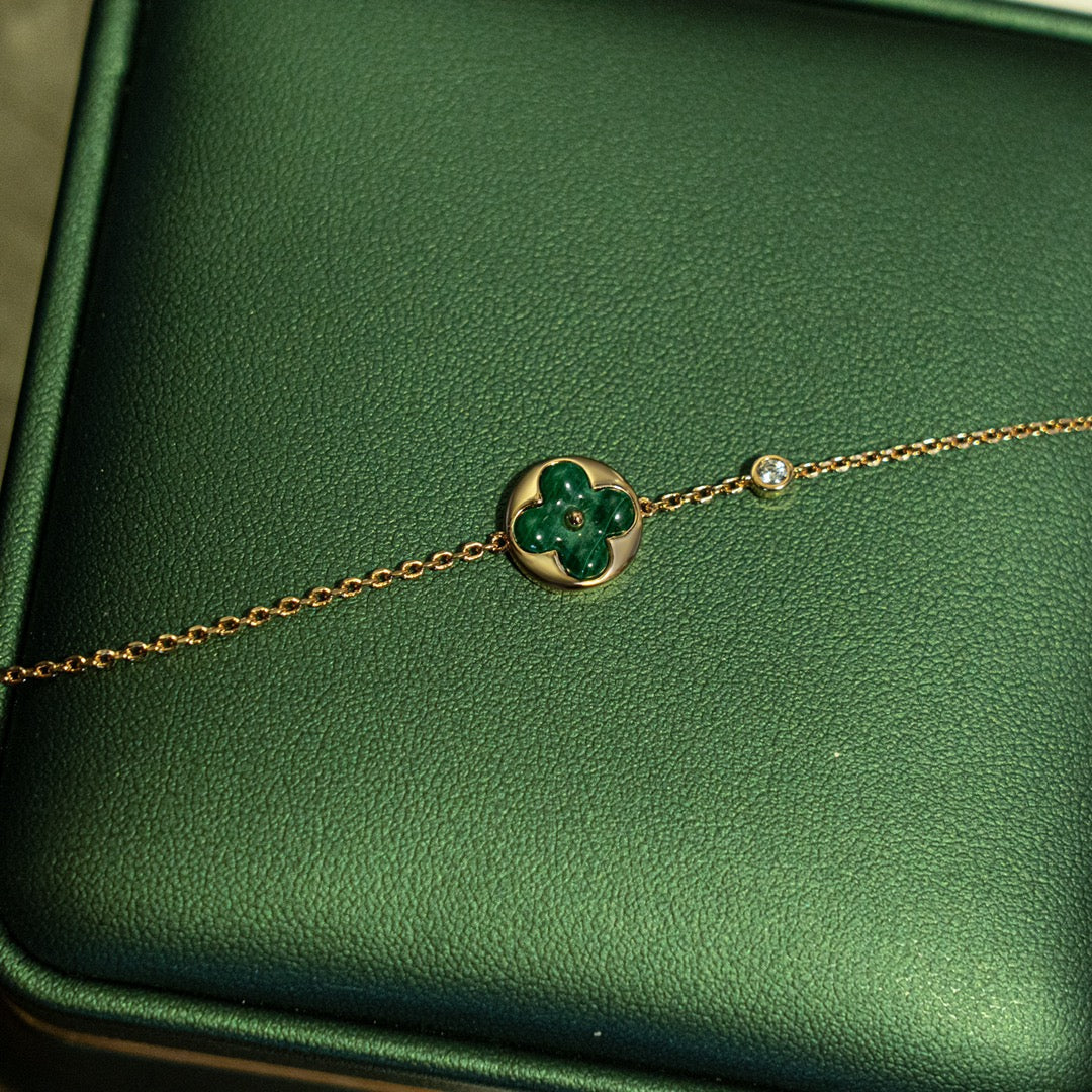 [Garvey ]SUN MALACHITE 1 DIAMOND PINK GOLD BRACELET