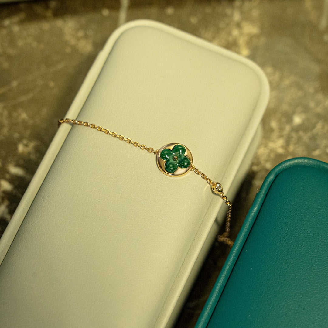 [Garvey ]SUN MALACHITE 1 DIAMOND PINK GOLD BRACELET