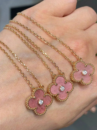 [Garvey ]CLOVER 15MM DIAMOND RHODONITE NECKLACE