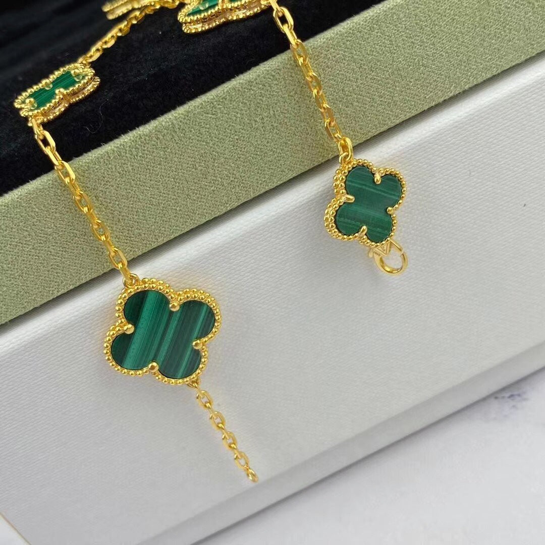 [Garvey ]MAGIC CLOVER MALACHITE GOLD BRACELET 5 MOTIFS