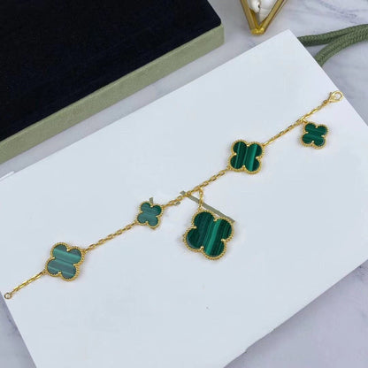 [Garvey ]MAGIC CLOVER MALACHITE GOLD BRACELET 5 MOTIFS