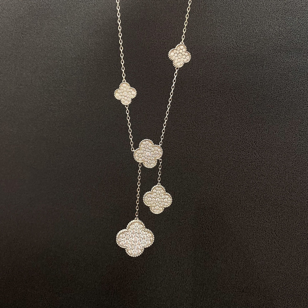 [Garvey ]CLOVER 5 MOTIFS SILVER DIAMONDS NECKLACE