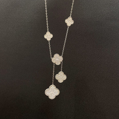[Garvey ]CLOVER 5 MOTIFS SILVER DIAMONDS NECKLACE