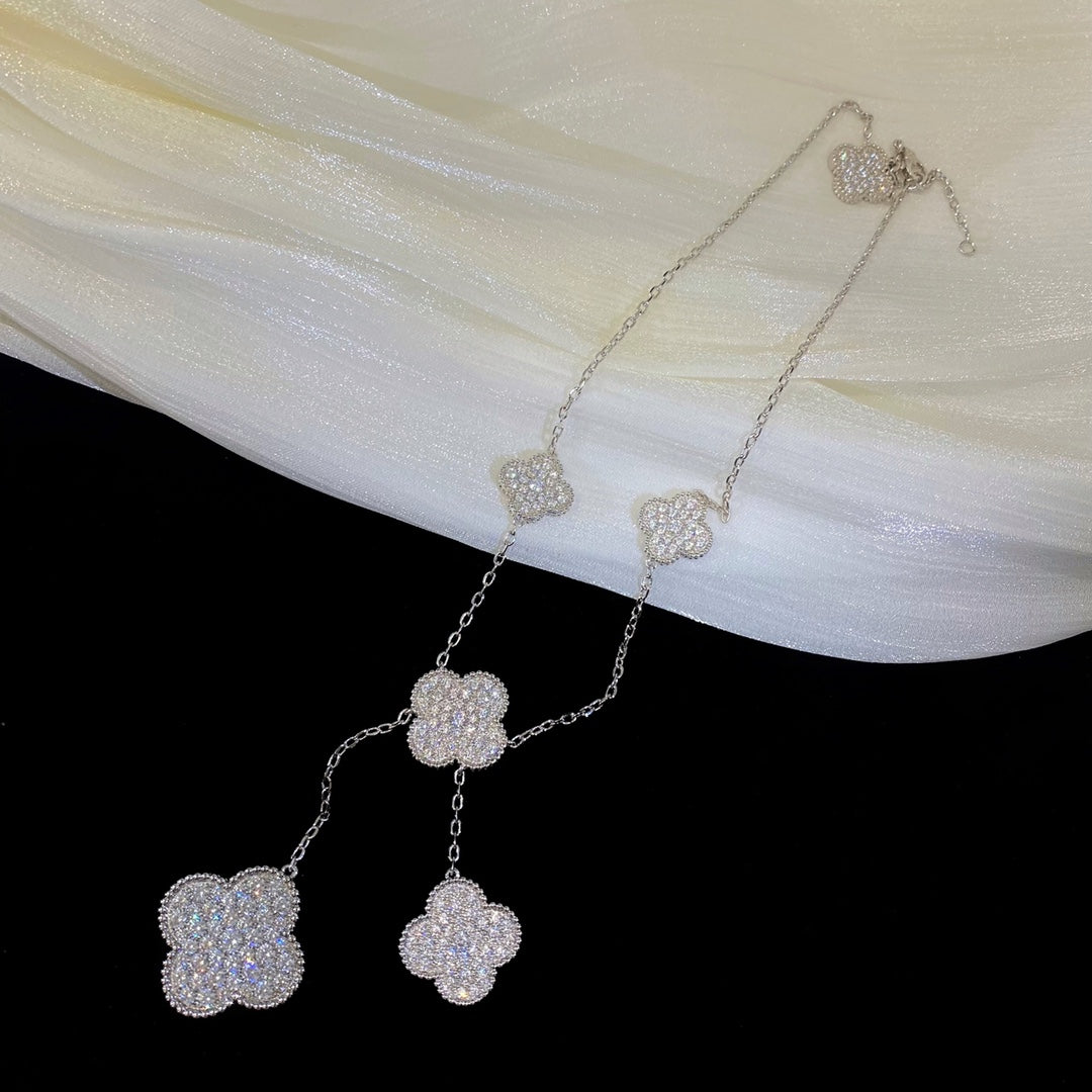 [Garvey ]CLOVER 5 MOTIFS SILVER DIAMONDS NECKLACE