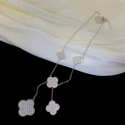 [Garvey ]CLOVER 5 MOTIFS SILVER DIAMONDS NECKLACE