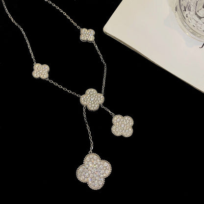[Garvey ]CLOVER 5 MOTIFS SILVER DIAMONDS NECKLACE