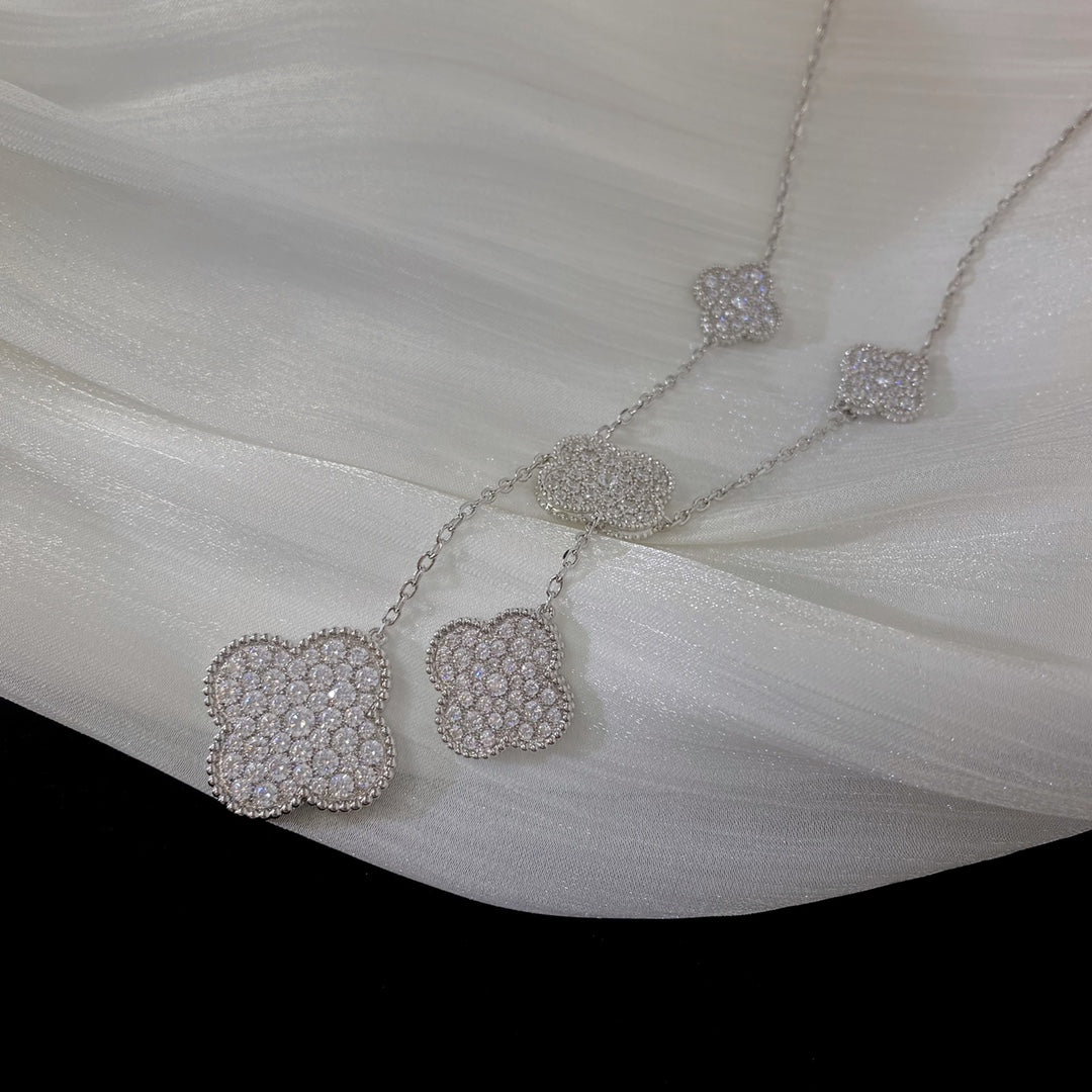 [Garvey ]CLOVER 5 MOTIFS SILVER DIAMONDS NECKLACE