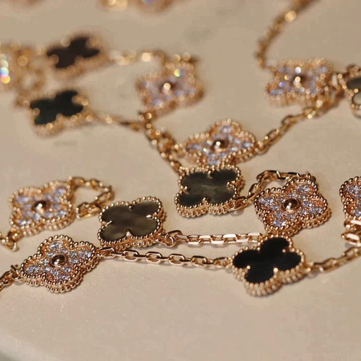 [Garvey ]CLOVER 20 MOTIFS DARK MOP DIAMOND  NECKLACE